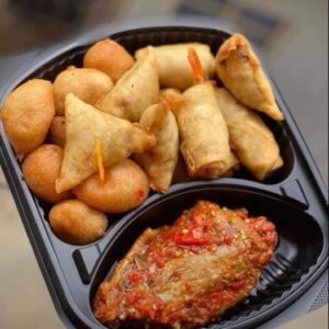 Open puff puff with chicken .........................